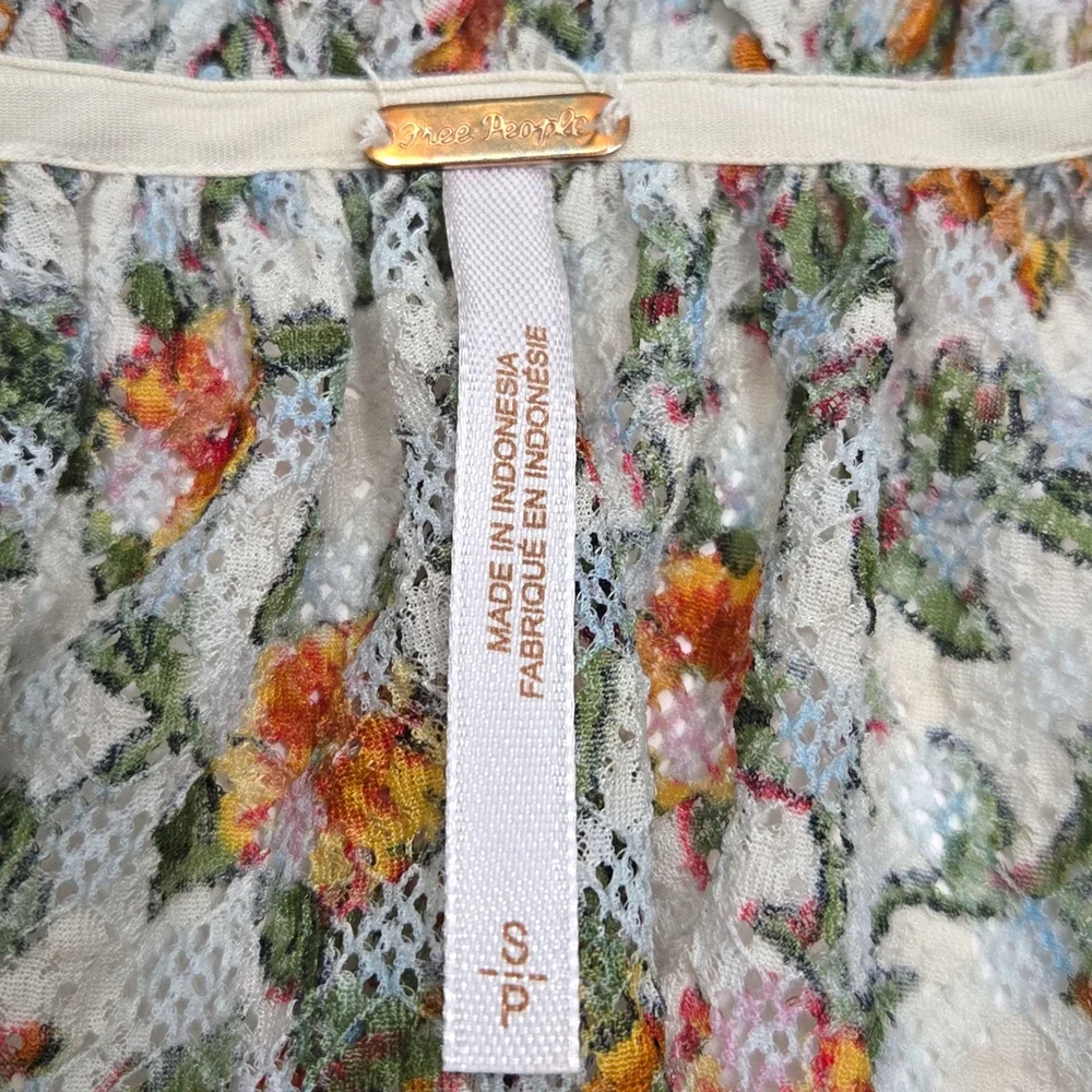 Women’s Floral Peasant Top - Cream with Orange & Green